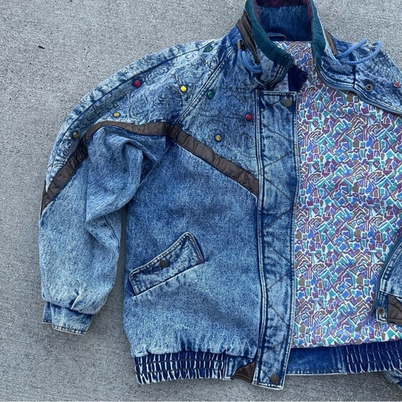 Vintage Current Seen men’s medium women’s large denim jacket bejewelled puffy - Picture 4 of 9